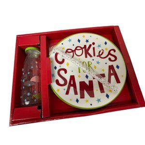 Holiday Home COOKIE AND MILK for Santa Set Cookie Plate Glass Milk‎ Bottle Straw